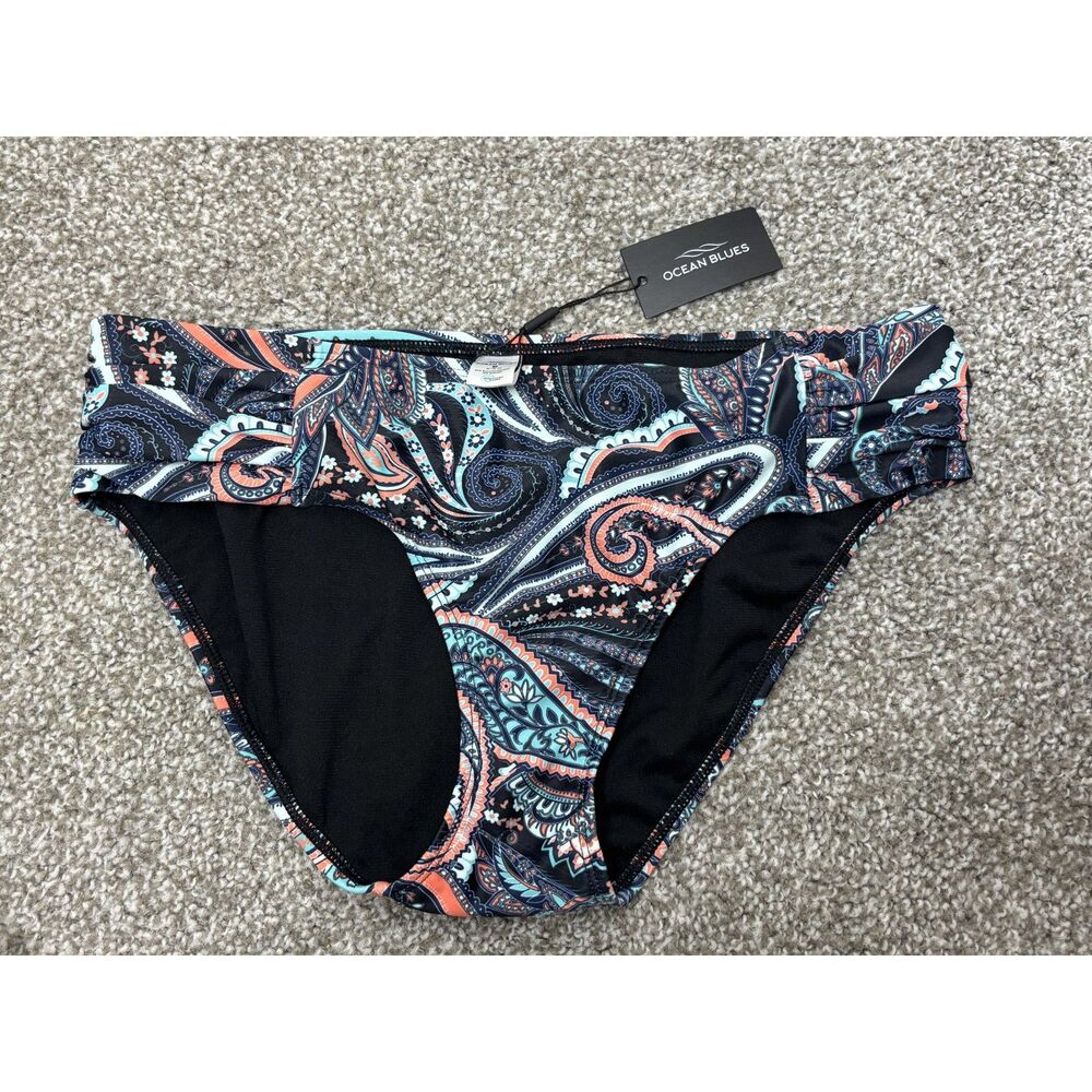 Ocean Blues Women's M Paisley Bikini Bottom Ruffle Trim NWT Navy Coral Mint
